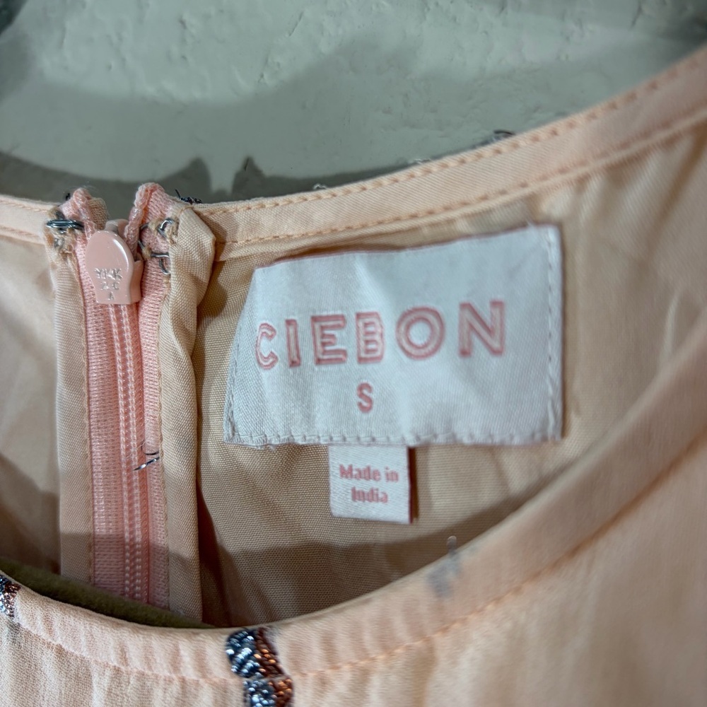 CIEBON Eryn Blush Metallic Print Tie Waist Long Sleeve Maxi Dress Sz S Cottage - Picture 5 of 12